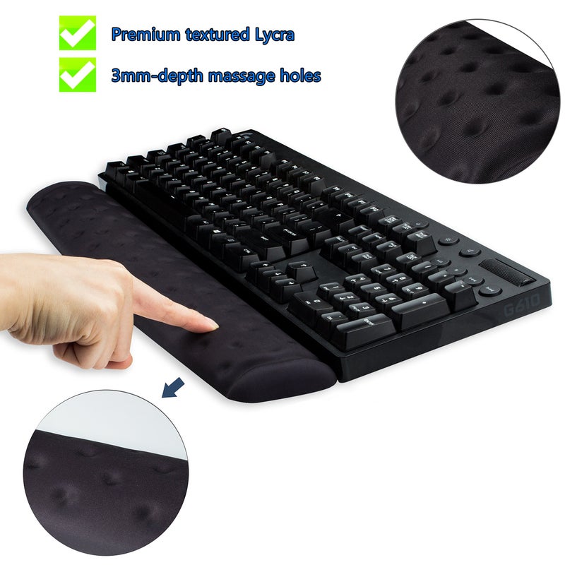 BRILA Memory Foam Mouse & Keyboard Wrist Rest Support Pad Cushion Set for Computer, Laptop, Office Work, PC Gaming - Massage Holes Design - Easy Typing Wrist Pain Relief (Black) - Image 2